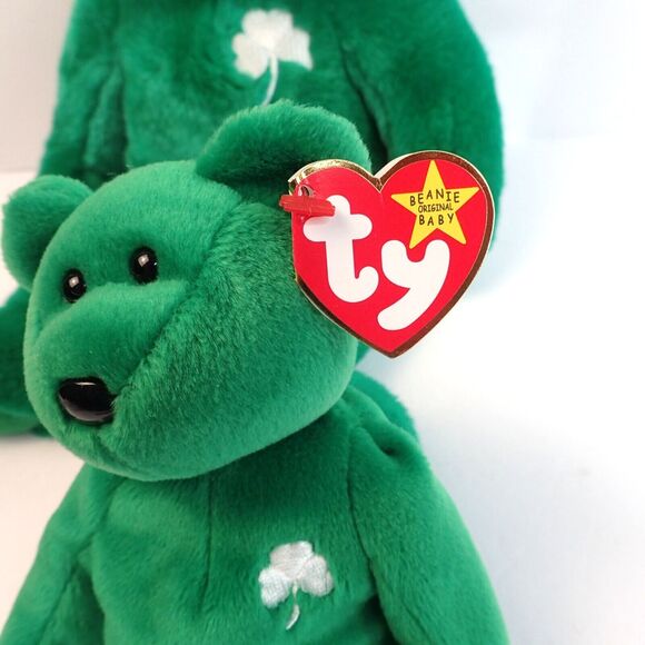TY Beanie Buddy ERIN The Bear Large and Small Green Irish Ireland Shamrock - Picture 9 of 10